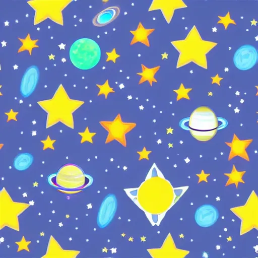 Prompt: a tileable seamless space themed wallpaper designed for kids