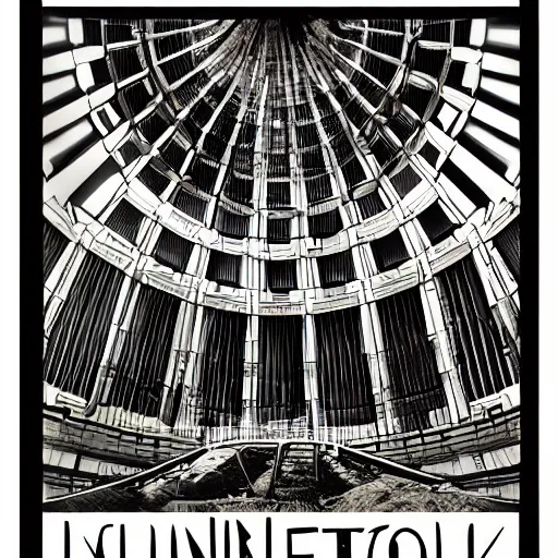 Image similar to inside of panopticon tower, poster style,