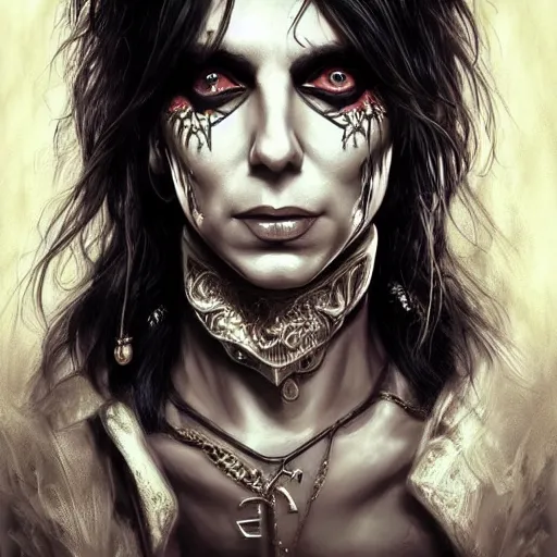 Image similar to alice cooper closeup dd intricate elegant highly detailed digital painting artstation concept art matte sharp focus illustration art by artgerm