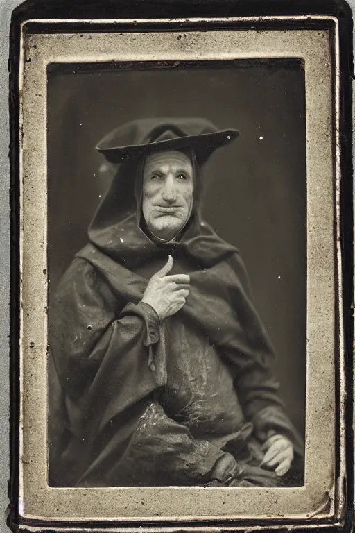 Image similar to a wet plate photo of a weasel friar