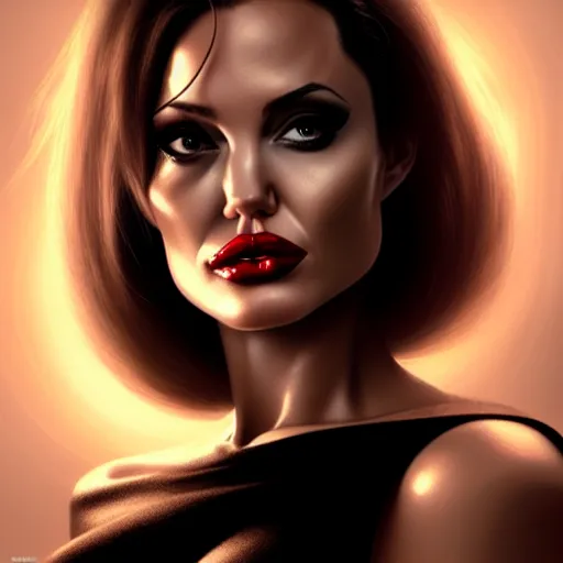 Image similar to angelina jolie jessica rabbit, character headshot portrait, sharp, digital matte painting, art by luis royo, greg rutkowski, wlop, dramatic lighting, trending on artstation