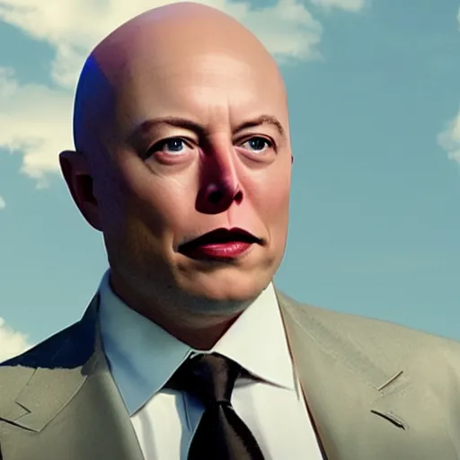 Image similar to film still of bald Elon Musk as Lex Luther in the new Superman movie