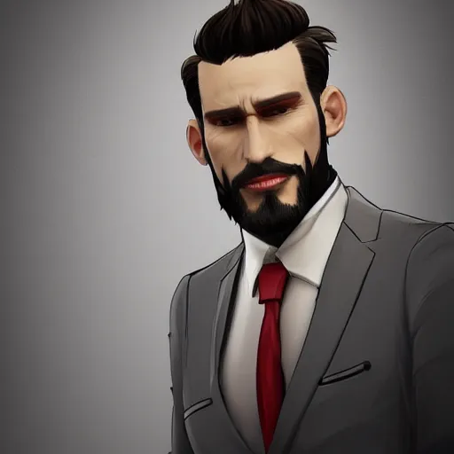 Image similar to haracter concept of a rich daddy, 3 6 years old, wear suits, stubble, cramel hair, symmetrical character concept art, rendered in octane, trending by artstation, artbreeder