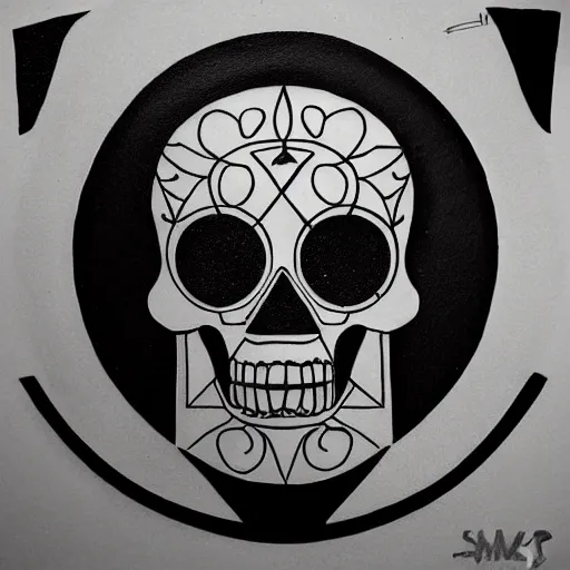 Image similar to tattoo design, stencil, tattoo stencil, traditional, a world famous tattoo of a geometric skull with a galaxy coming out of the top of its head-s 100