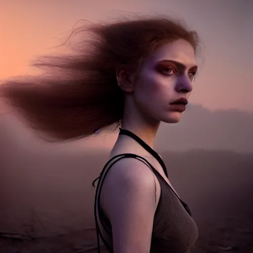 Image similar to photographic portrait of a stunningly beautiful post apocalyptic gothic female in soft dreamy light at sunset, contemporary fashion shoot, by edward robert hughes, annie leibovitz and steve mccurry, david lazar, jimmy nelsson, breathtaking, 8 k resolution, extremely detailed, beautiful, establishing shot, artistic, hyperrealistic, beautiful face, octane render