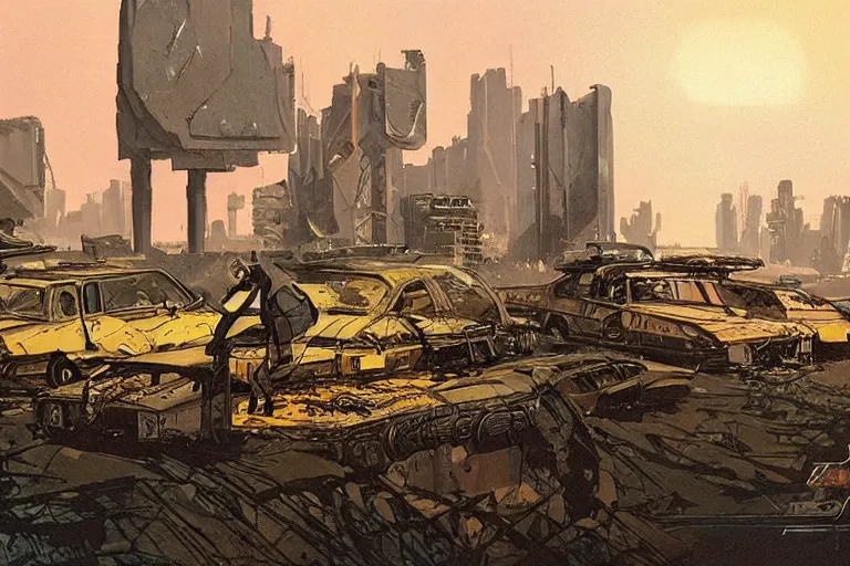 Image similar to garfield wanders a post - apocalyptic wasteland, concept art by syd mead, very detailed, award - winning, fantastic, science fiction art,