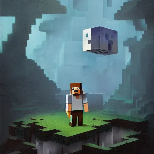 Image similar to greg rutkowski painting of a minecraft ghast