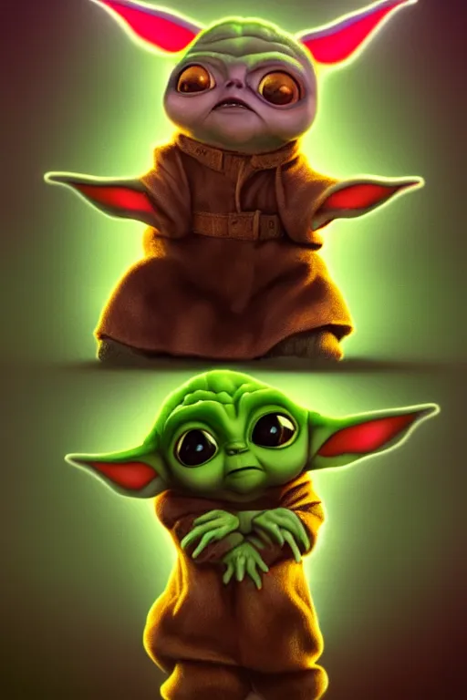 Prompt: colorful full body shot of gizmo as baby yoda, trending on artstation, trending on deviantart ,cinematic backlighting, 8k, symmetrical, correct proportions, hyper detail, studio disney