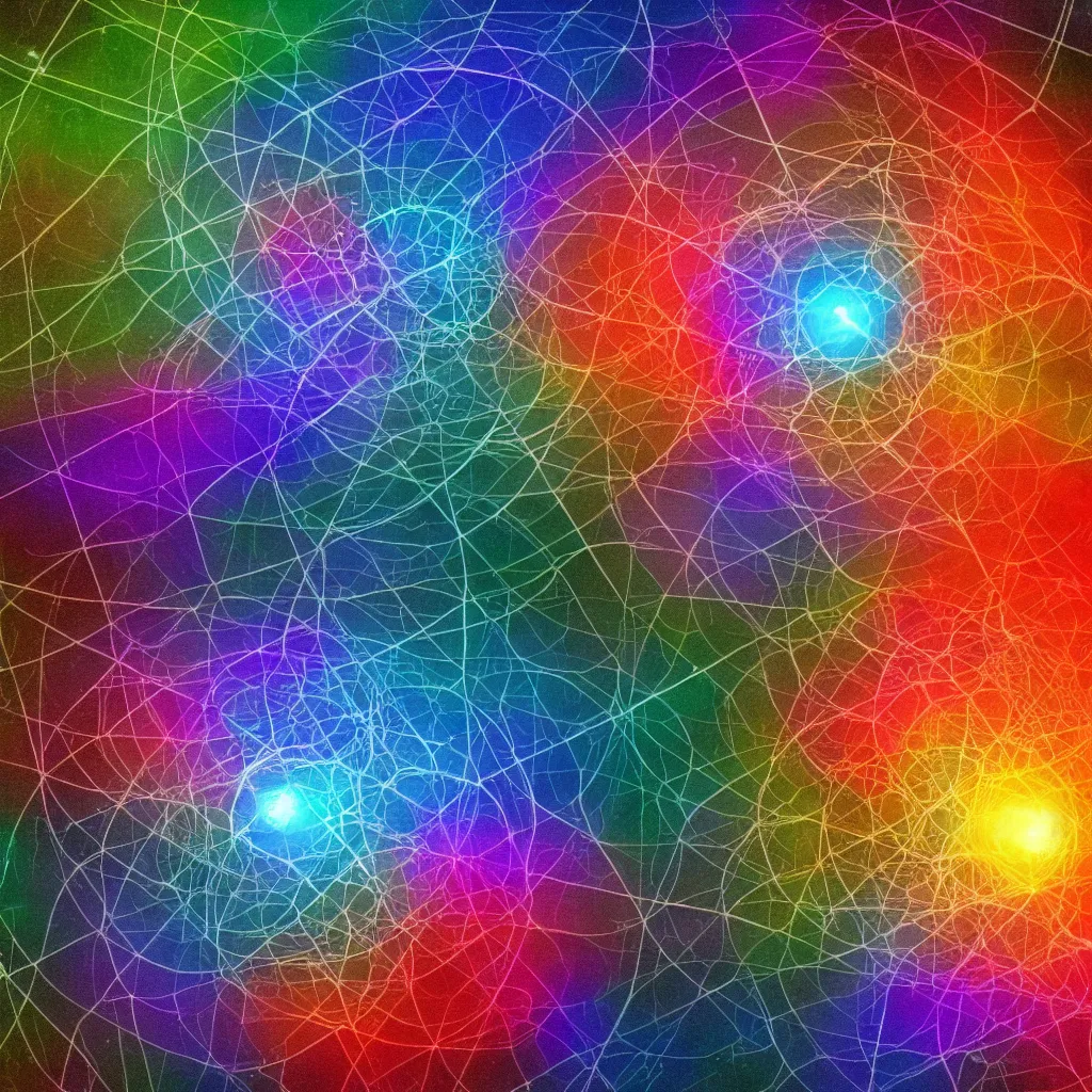 Image similar to what happens inside a proton, Indra's Net by greg rutowski, the pure chaos of the mind as a colorful explosion of consciousness