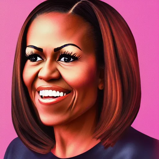 Prompt: portrait photo of a pomegranate in the shape of michelle obama, pomegranate with michelle obama's face, smiling softly, sharp detailed face, clear sharp facial features, medium shot, highly detailed, artstation, 8 k