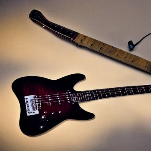 Image similar to an electric guitar entirely made out of other guitars