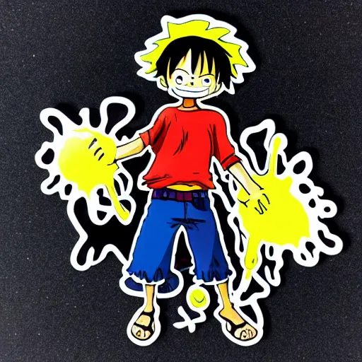 Image similar to die cut sticker, luffy is joyboy, splatter paint on paper