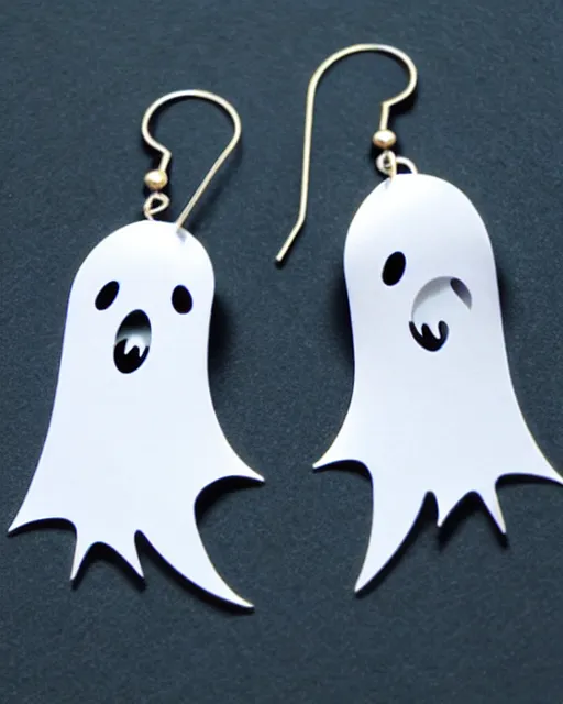 Image similar to cute funny ghost, 2 d lasercut earrings, concept art, trending on artstation, trending on deviantart