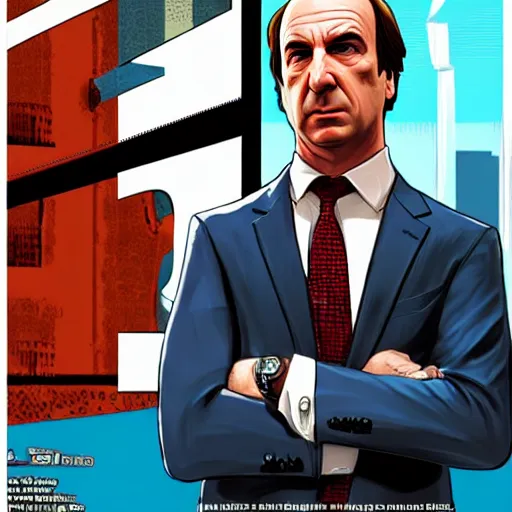 Prompt: Saul Goodman in GTA V, cover art by Stephen Bliss,