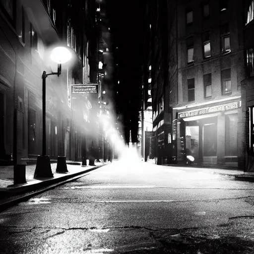 Image similar to a gritty film noir city street, volumetric lighting