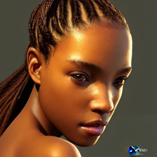 Image similar to a photorealistic hyperrealistic, bright brown eyes, light skinned african young girl, ponytail hair, flawless face, beautiful lips, cute face, by wlop, artgerm, greg rutwoski, alphonse mucha, beautiful dynamic dramatic low - light moody lighting, cinematic atmosphere, artstation, concept design art, octane render, 8 k