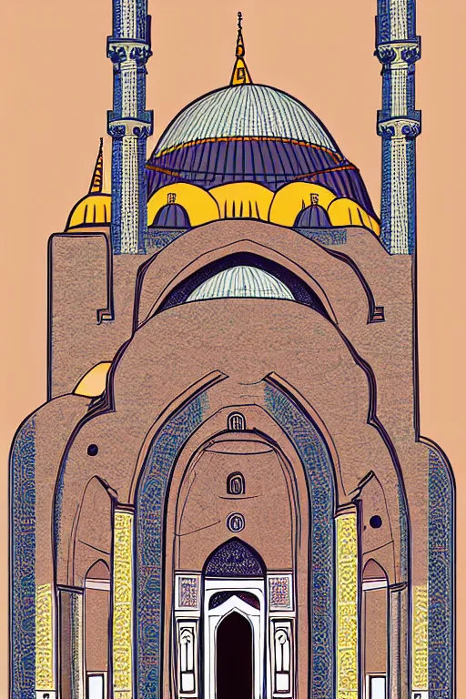 Prompt: mosque in istanbul, illustration, in the style of katinka reinke