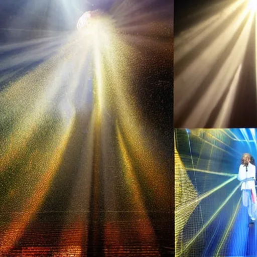 Prompt: heavens opening, weird al descending from heaven, god rays