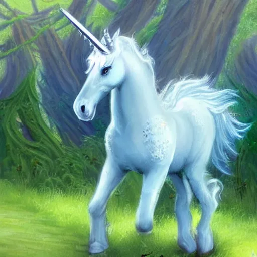 Prompt: a small fierce unicorn, fantasy art