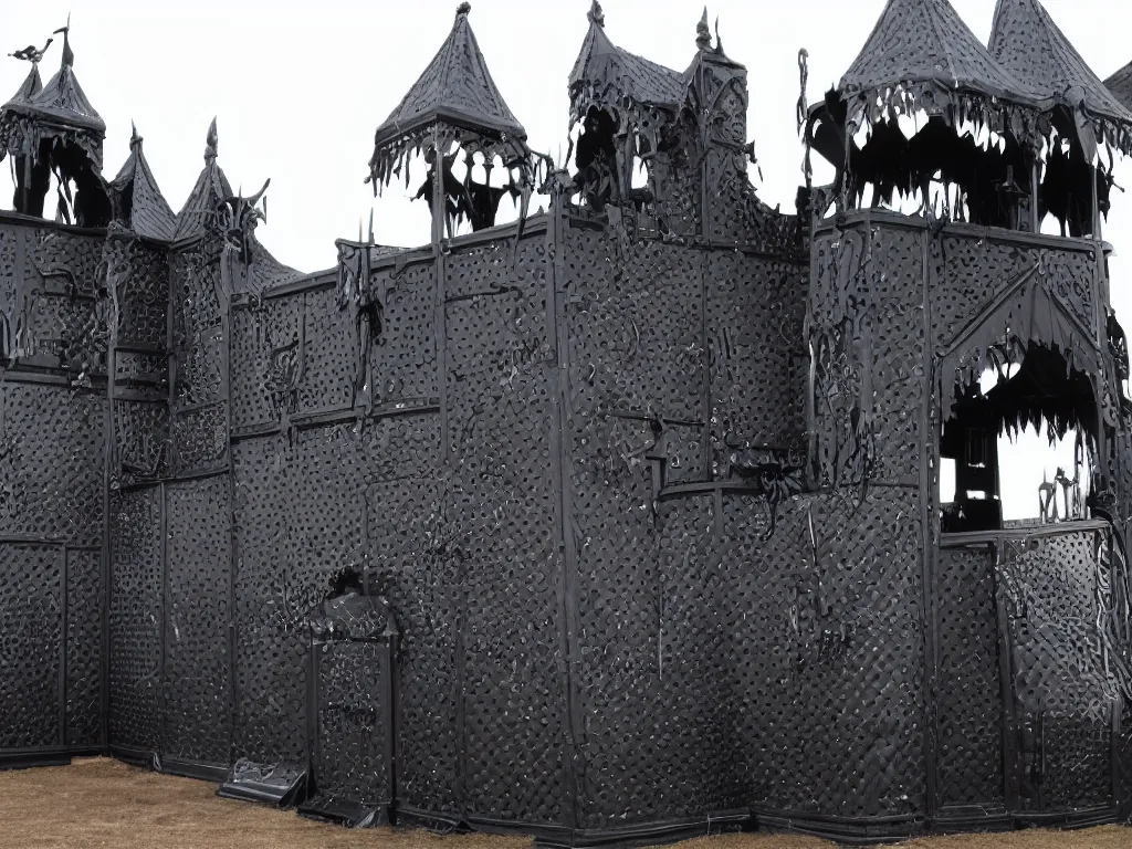 Prompt: huge black death metal bouncy castle, highly detailed photo