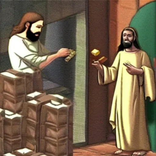 Image similar to cctv footage of jesus stealing a bar of chocolate from a store