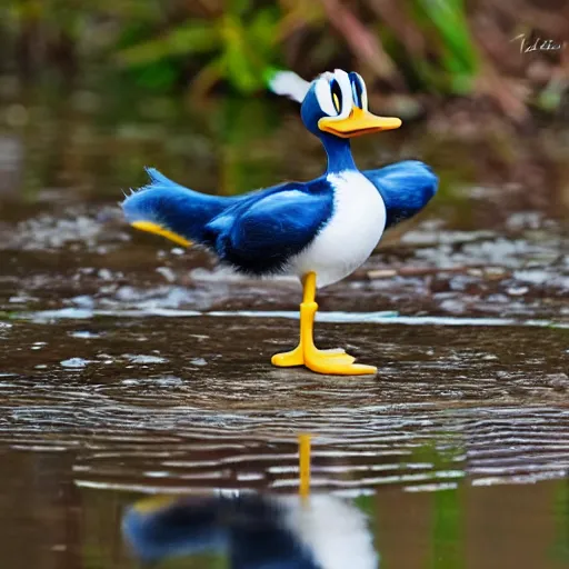 Image similar to real life donald duck, ultra realistic, sharp focus, wildlife photography, award winning photography