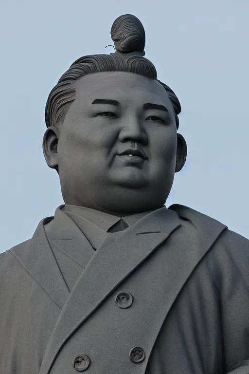 Image similar to a gigantic statue of kim jong un standing on the united states liberty island, symmetry, awesome exposition, very detailed, highly accurate, 8 k