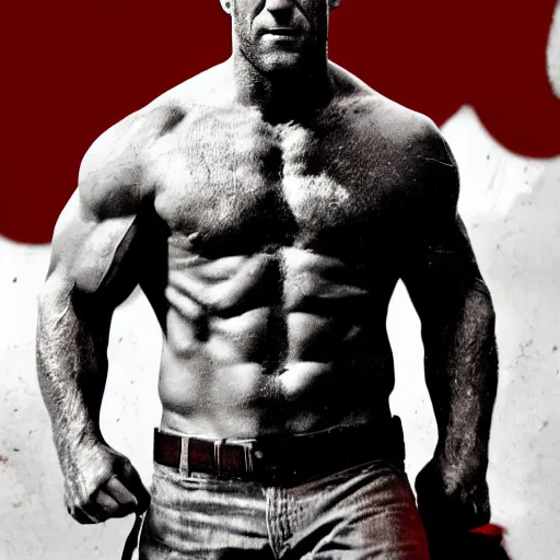 Prompt: if jason Statham was the hulk, shirtless, cinematic, epic, cool, photo realistic, 4k, high detail