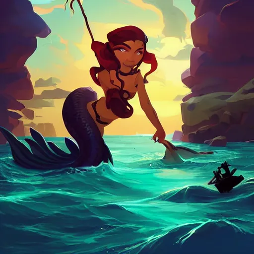 Image similar to painting mermaid treasure on sea of thieves game avatar hero smooth face median photoshop filter cutout vector, behance hd by jesper ejsing, by rhads, makoto shinkai and lois van baarle, ilya kuvshinov, rossdraws global illumination