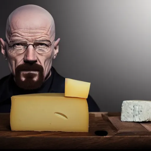 Image similar to walter white with a price of cheese for a head cheese for a head, cinematic photography, trending on artstation,