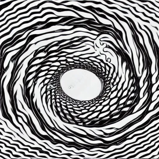 Image similar to a whirlpool of eels by mc escher, black and white, highly detailed, symmetric