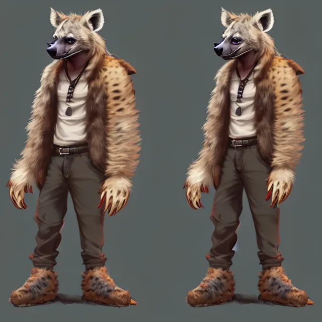 Image similar to character concept art of a male anthropomorphic furry hyena | | cute - fine - face, pretty face, key visual, realistic shaded perfect face, fine details by stanley artgerm lau, wlop, rossdraws, james jean, andrei riabovitchev, marc simonetti, and sakimichan, trending on artstation