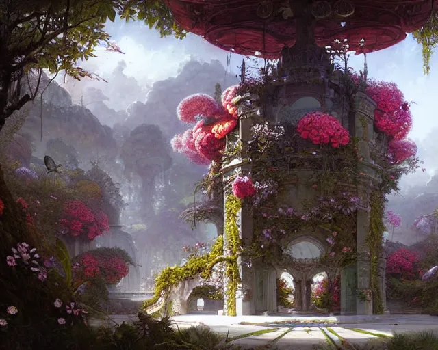 Prompt: flower pavilion, ferdinand knab, ross tran, peter mohrbacher