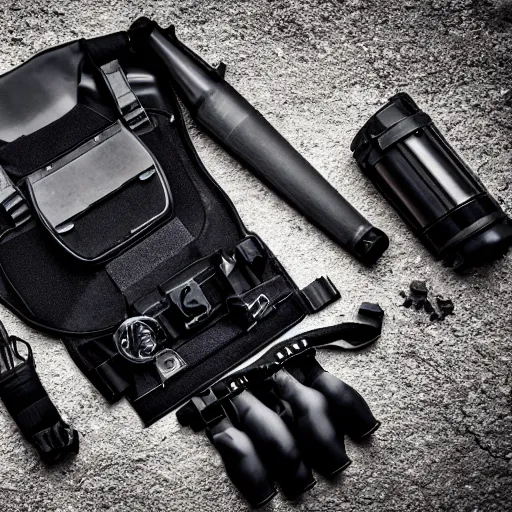 Prompt: bulletproof vest, diving equipment, photography