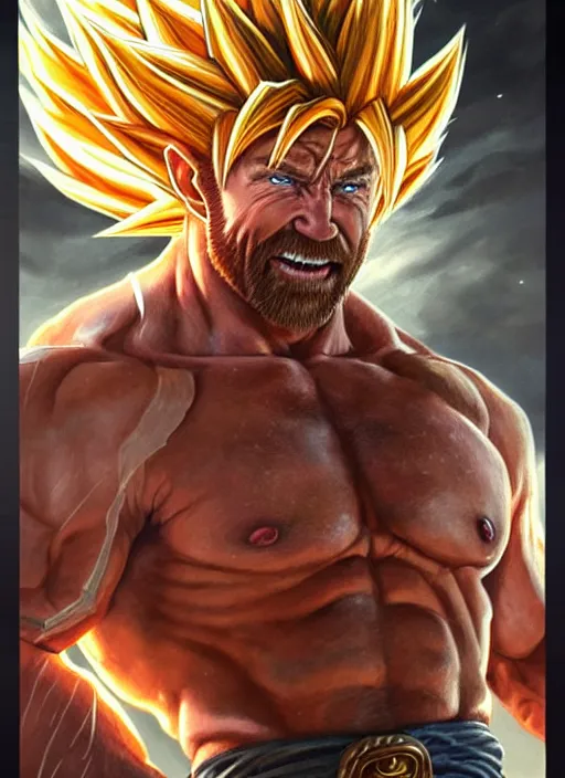 Prompt: portrait of aggressive chuck norris going super saiyan, d & d, muscular! storm! fantasy, intricate, elegant, highly detailed, digital painting, artstation, concept art, smooth, sharp focus, illustration, art by artgerm and greg rutkowski and alphonse mucha