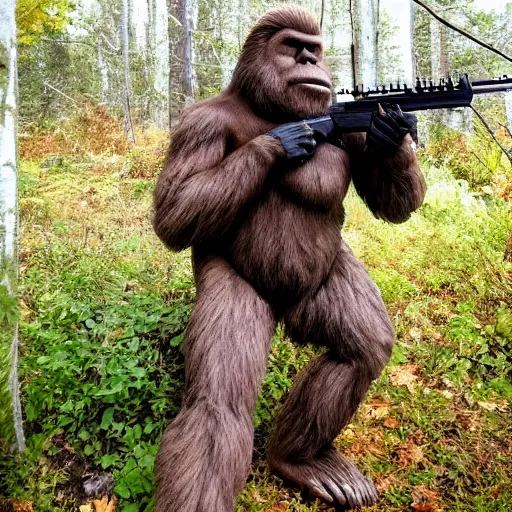 Prompt: bigfoot hunting deer with a shotgun