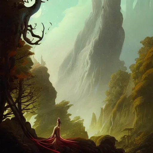 Image similar to A Landscape by Peter Mohrbacher and Caspar David Friedrich