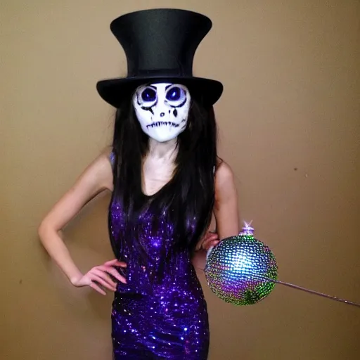 Image similar to undead night elf at prom wearing a tophat, exquisite detail, lasers, disco ball,