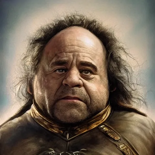 Prompt: hyperrealistic mixed media high resolution painting of Danny DeVito dwarf Lord of the Rings, stunning 3d render inspired art by Jamie Salmon and István Sándorfi and Unreal Engine and Greg Rutkowski, perfect facial symmetry, dim volumetric lighting, 8k octane beautifully detailed render, full body shot, post-processing, extremely hyper-detailed, intricate, epic composition, highly detailed attributes, highly detailed atmosphere, cinematic lighting, masterpiece, trending on artstation, very very detailed, masterpiece, stunning, flawless completion, lifelike texture, perfection,