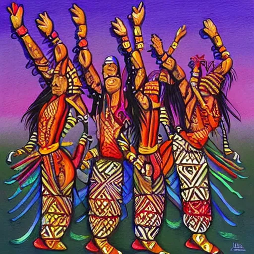 Image similar to tribal dance theme, art by jeff lyons, surrealism