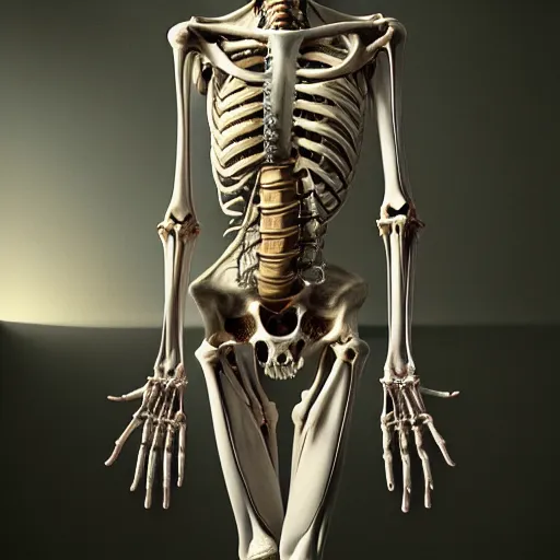 Prompt: Human with transparent skin, muscle, human bones and spine and nerves, beautiful detailed intricate insanely detailed octane render, 8K artistic photography, photorealistic, chiaroscuro, by David Cronenberg, Raphael, Caravaggio