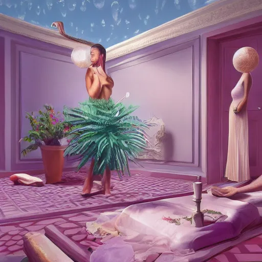 Image similar to whimsical, hyperrealistic surrealism, award winning masterpiece with incredible details, Pegge Hopper, a surreal vaporwave liminal space, highly detailed, trending on ArtStation