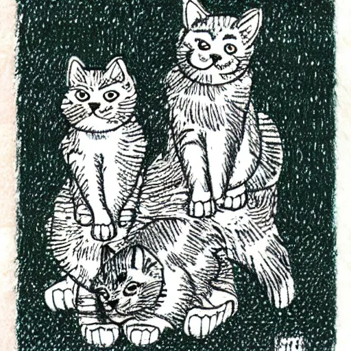 Prompt: a stamped of cats drawn by sergio aragones - n 4