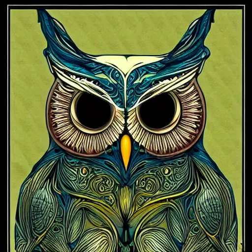 Prompt: Owl head in the style of art nouveau, detailed, hyper-detailed, fractals