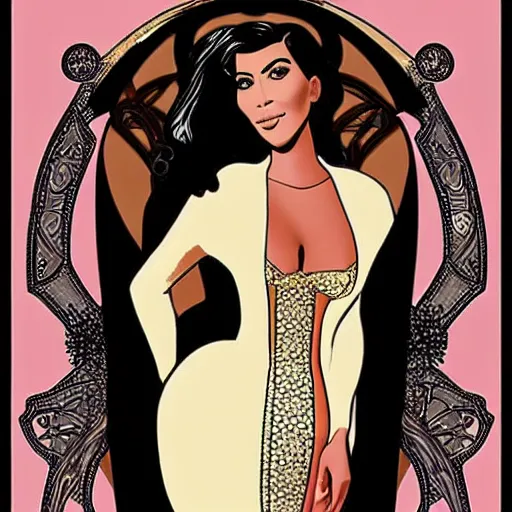 Prompt: art nouveau - style kim kardashian