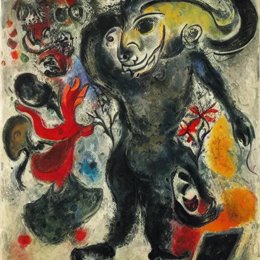 Image similar to Chagall, portrait of a demon, Cecily Brown