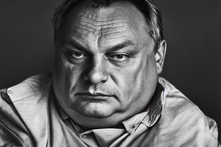 Image similar to overweight viktor orban by peter lindbergh