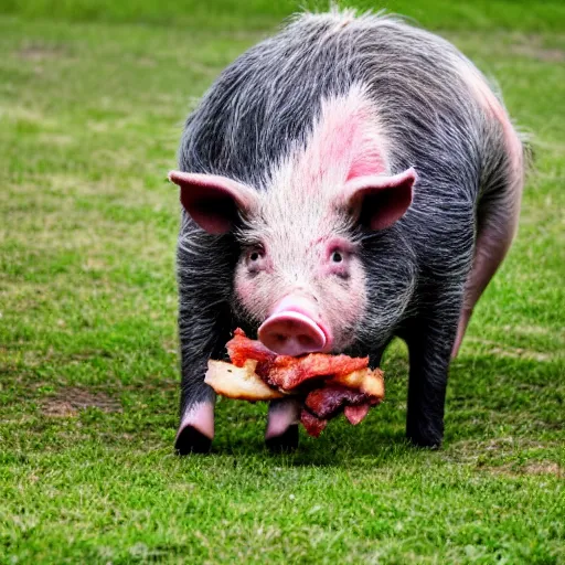 Image similar to Porkie the Pig eating bacon.