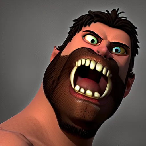 Image similar to a 3 / 4 portrait of a crazy eyed hercules yelling, by antonio mello, 3 d nft, cgsociety, rendered in maya