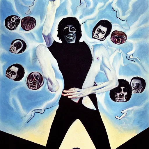 Prompt: Freddy Mercury and his internal demons, surrealist painting